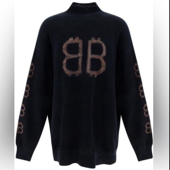 Balenciaga knitwear BB bitcoin logo turtle neck sweater men medium black - Picture 2 of 8